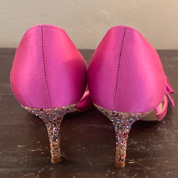 Women's Kate Spade New York Hot Pink Peep Toe Pumps With Glitter Heel Size 7.5 - Picture 4 of 15